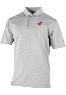 Mens Wisconsin Badgers Grey Columbia Heat Seal Double Hit Short Sleeve Polo Shirt