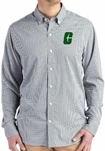 Cutter and Buck UNCC 49ers Mens Green Gingham LS Woven Long Sleeve Dress Shirt
