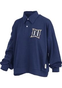 Womens Drexel Dragons Navy Blue Pressbox Martha Long Sleeve Polo Shirt