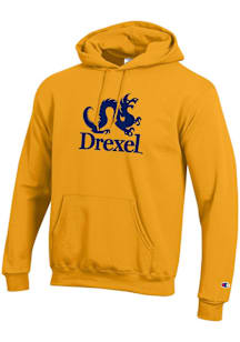 Mens Drexel Dragons Gold Champion Versa Twill Academic Dragon Hooded Sweatshirt