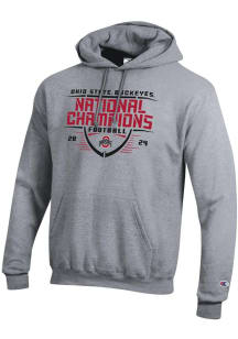 Mens Ohio State Buckeyes Grey Champion 2024 Football National Champion Gridiron Powerblend Hoode..