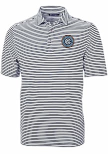 Cutter and Buck New York City FC Mens Navy Blue Virtue Eco Pique Stripe Short Sleeve Polo