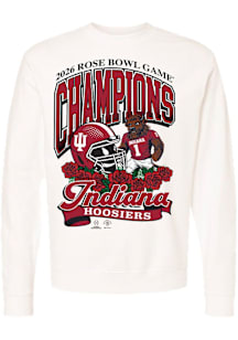 Something Inked Indiana Hoosiers Mens Ivory 2026 Rose Bowl Champions Bison Long Sleeve Crew Sweats..