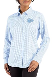 Cutter and Buck Kansas City Chiefs Womens Mono Epic Confidence Gingham Long Sleeve Light Blue Dres..