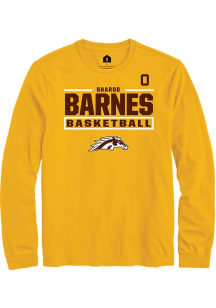 Sharod Barnes Mens Gold Western Michigan Broncos NIL Stacked Box Long Sleeve Player T Shirt