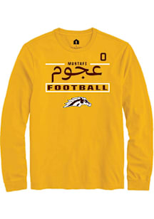 Mustafi Al-Gawari Western Michigan Broncos Gold Football NIL Stacked Box Long Sleeve Player T Shir..