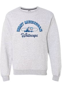Summit Sportswear West Michigan Whitecaps Mens Grey Vintage Arch Script Long Sleeve Hoodie