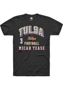 Micah Tease Rally Mens Black Tulsa Golden Hurricane NIL Arch Logo Player T Shirt