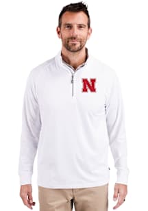 Cutter and Buck Nebraska Cornhuskers Mens White Adapt Eco Knit Long Sleeve Qtr Zip Pullover