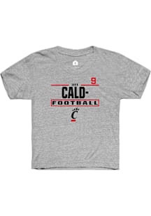 Jeff Caldwell Cincinnati Bearcats Youth Grey NIL Stacked Box Player Tee