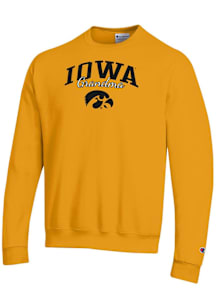 Champion Iowa Hawkeyes Mens Gold Grandma Script Powerblend Long Sleeve Crew Sweatshirt