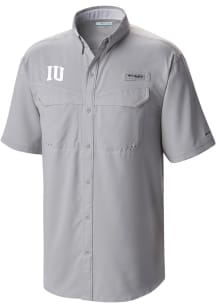 Mens Indiana Hoosiers Grey Columbia Heat Seal Low Drag Offshore Short Sleeve Dress Shirt