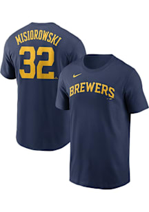 Jacob Misiorowski Milwaukee Brewers Navy Blue Home Short Sleeve Player T Shirt