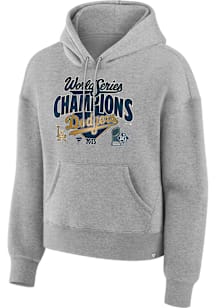 Los Angeles Dodgers Womens Grey 2025 World Series Champions Locker Room Hooded Sweatshirt