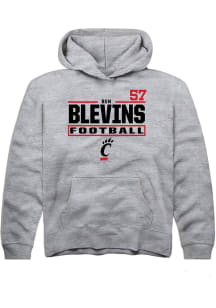 Ben Blevins Rally Youth Grey Cincinnati Bearcats NIL Stacked Box Long Sleeve Player Hoodie