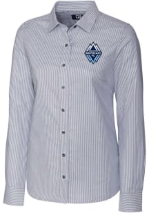 Cutter and Buck Vancouver Whitecaps FC Womens Stretch Oxford Stripe Long Sleeve Charcoal Dress Shi..