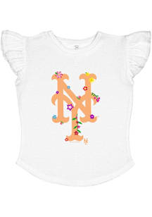 New York Mets Toddler Girls White Floral Short Sleeve T-Shirt