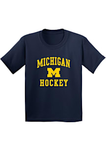 Michigan Wolverines Youth Navy Blue Arch Logo Hockey Short Sleeve T-Shirt