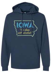 Bozz Prints Iowa Mens Navy Blue It's Okay With Alcohol Long Sleeve Hoodie