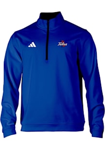 Adidas Tulsa Golden Hurricane Mens Blue Heat Seal Elevated Long Sleeve Qtr Zip Pullover