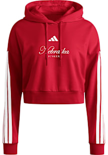 Adidas Nebraska Cornhuskers Womens Red Cropped Hooded Sweatshirt