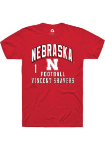 Vincent Shavers Red Nebraska Cornhuskers NIL Arch Logo Short Sleeve T Shirt