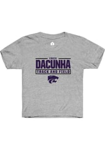 Croix DaCunha Youth Grey K-State Wildcats NIL Stacked Box Short Sleeve Player T-Shirt