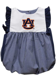 Vive La Fete Auburn Tigers Baby Girls Navy Blue Gingham Bubble Short Sleeve Dress