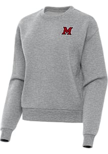 Antigua Miami RedHawks Womens Grey Victory Crew Sweatshirt