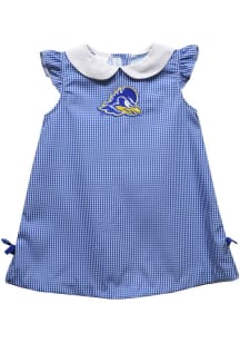 Vive La Fete Delaware Fightin' Blue Hens Baby Girls Blue Gingham Short Sleeve Dress