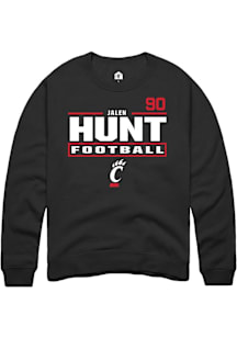 Jalen Hunt Cincinnati Bearcats Mens Black Football NIL Stacked Box Player Crew