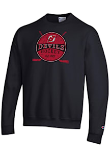 Champion New Jersey Devils Mens Black Hockey Sticks Circle Powerblend Long Sleeve Crew Sweatshirt