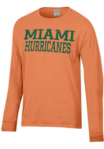ComfortWash Miami Hurricanes Orange Stacked Garment Dyed Long Sleeve T Shirt