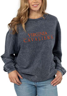 Virginia Cavaliers Womens Navy Blue Distressed Bar Corded Crew Sweatshirt