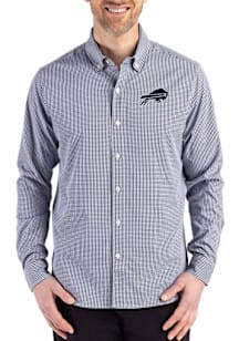 Cutter and Buck Buffalo Bills Mens Navy Blue Mono Gingham LS Woven Long Sleeve Dress Shirt