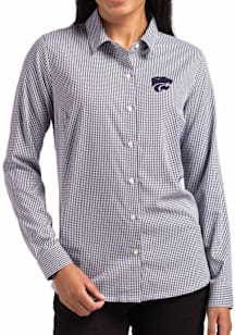 Womens K-State Wildcats Black Cutter and Buck Epic Confidence Gingham Long Sleeve Dress Shirt
