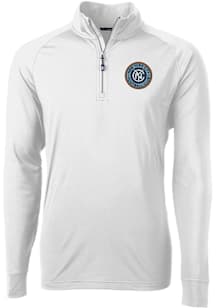 Cutter and Buck New York City FC Mens White Adapt Eco Knit Long Sleeve Qtr Zip Pullover
