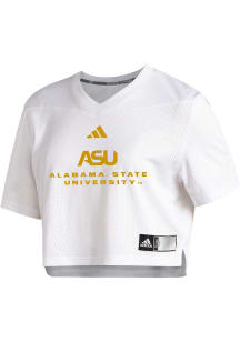 Adidas Alabama State Hornets Womens White Crop Jersey Short Sleeve T-Shirt