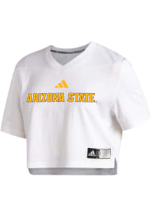 Adidas Arizona State Sun Devils Womens White Crop Jersey Short Sleeve T-Shirt