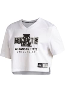 Adidas Arkansas State Red Wolves Womens White Crop Jersey Short Sleeve T-Shirt