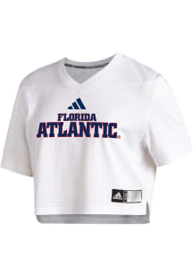Adidas Florida Atlantic Owls Womens White Crop Jersey Short Sleeve T-Shirt