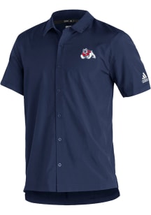 Adidas Fresno State Bulldogs Mens Navy Blue Sideline21 Full Button Short Sleeve Polo