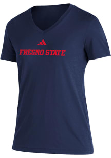 Adidas Fresno State Bulldogs Womens Navy Blue Blend Short Sleeve T-Shirt