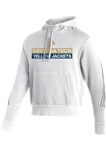 Adidas GA Tech Yellow Jackets Mens White Fashion Pullover Long Sleeve Hoodie