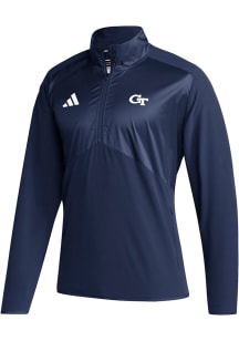 Adidas GA Tech Yellow Jackets Mens Navy Blue Sideline Woven Long Sleeve Qtr Zip Pullover