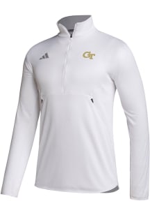 Adidas GA Tech Yellow Jackets Mens White Stadium Knit Long Sleeve Qtr Zip Pullover