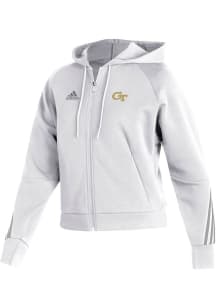 Adidas GA Tech Yellow Jackets Womens White Fashion Hooded Long Sleeve Full Zip Jacket