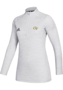 Adidas GA Tech Yellow Jackets Womens White Game Mode Performance 1/4 Zip Pullover