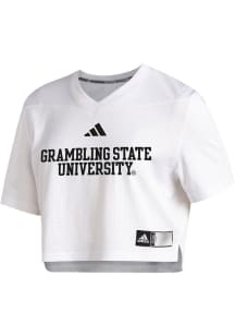 Adidas Grambling State Tigers Womens White Crop Jersey Short Sleeve T-Shirt