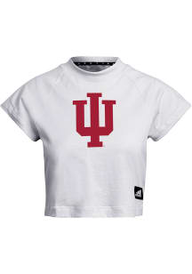 Adidas Indiana Hoosiers Womens White Recycled Crop Short Sleeve T-Shirt
